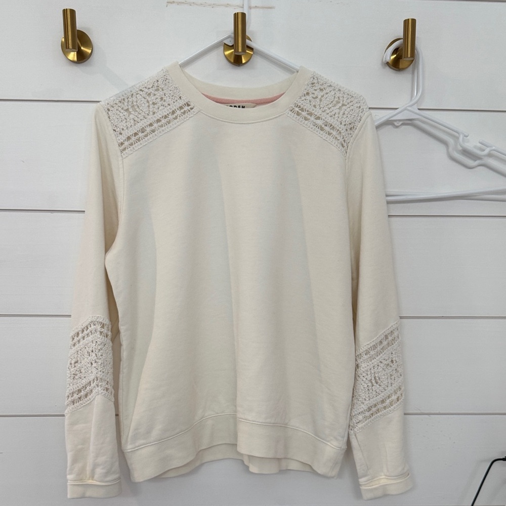 Boden Cream Crochet-Trim Pullover